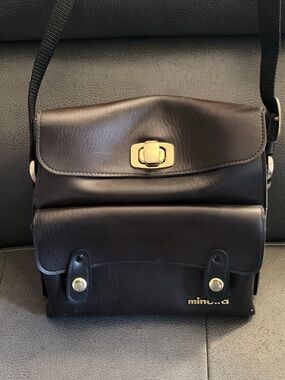 Vintage Minolta Dark Brown Leather Camera Bag - Classic Crossbody
